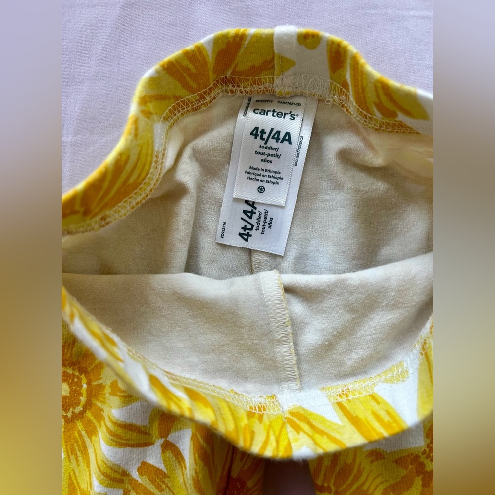 Carter’s Girls Bright Yellow Daisy Floral Spring Cropped Leggings- Girls 4T - Picture 3 of 6